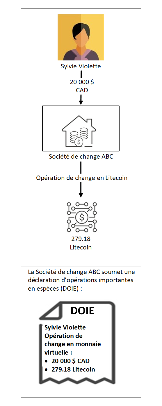 Infographie résumant le scénario B.3 : Opération de change en monnaie virtuelle
