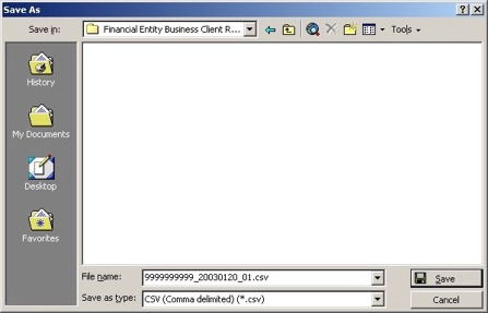 Example of the Save As window in Microsoft Excel.