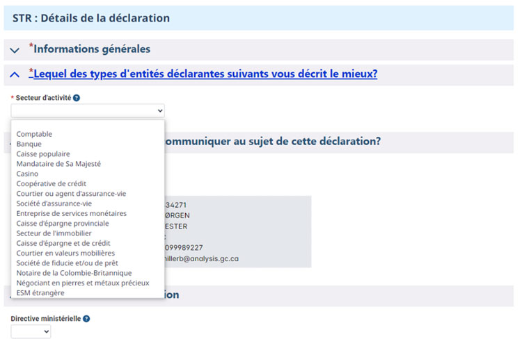 Liste de contacts affichant l’ID 100085, rôle ‘Informations de contact,’ nom ‘BUILDER, BOB,’ email, statut ‘Actif,’ et icônes de modification/désactivation.