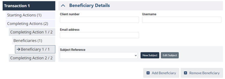 FINTRAC STR page showing 'Account Holders' section with options to select, edit, or create a new subject